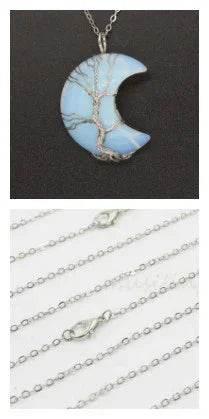 Natural Crystal Crescent Moon Pendant Necklace - ZA-Zola