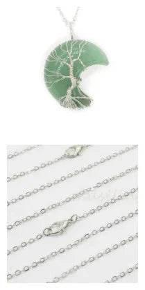 Natural Crystal Crescent Moon Pendant Necklace - ZA-Zola