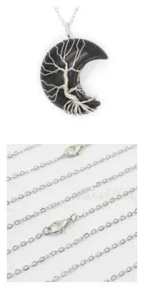 Natural Crystal Crescent Moon Pendant Necklace - ZA-Zola