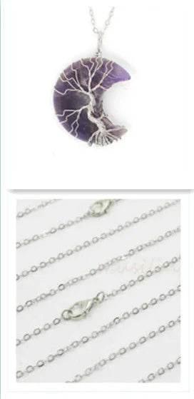 Natural Crystal Crescent Moon Pendant Necklace - ZA-Zola