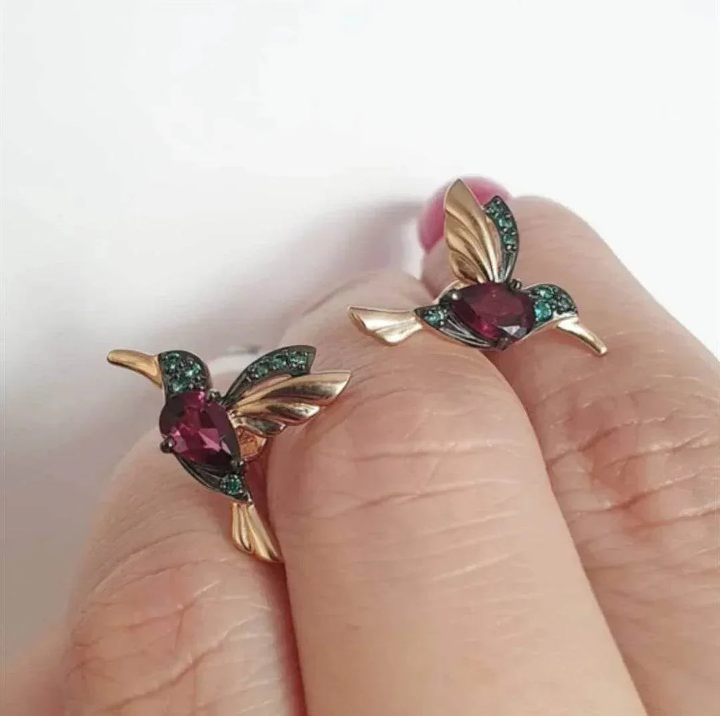 Zircon Bird Wing Earrings in Red & Blue – Elegant Shine - ZA-Zola