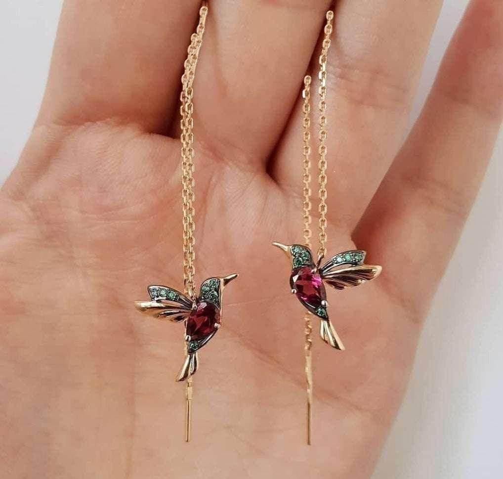 Zircon Bird Wing Earrings in Red & Blue – Elegant Shine - ZA-Zola