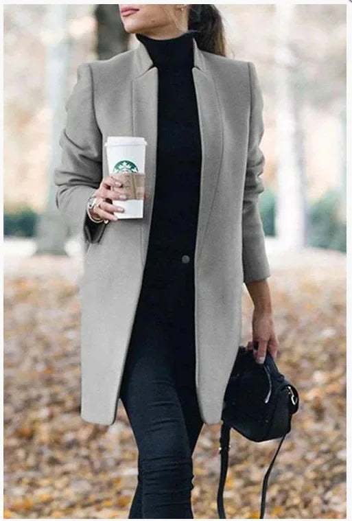 Women’s Stand-Up Collar Woolen Blazer | European Style - ZA-Zola