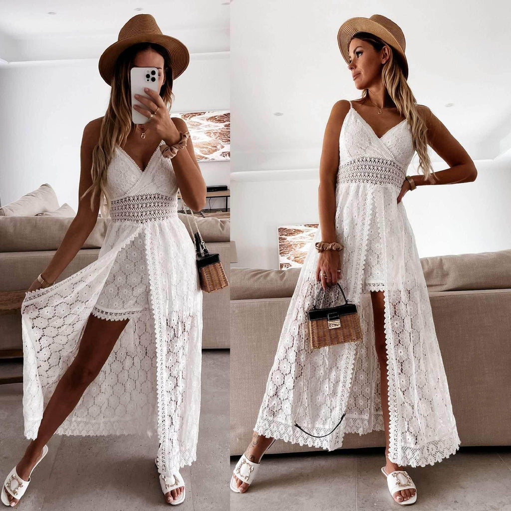 Sling Stitching Casual Hollow Lace Jumpsuit - ZA-Zola