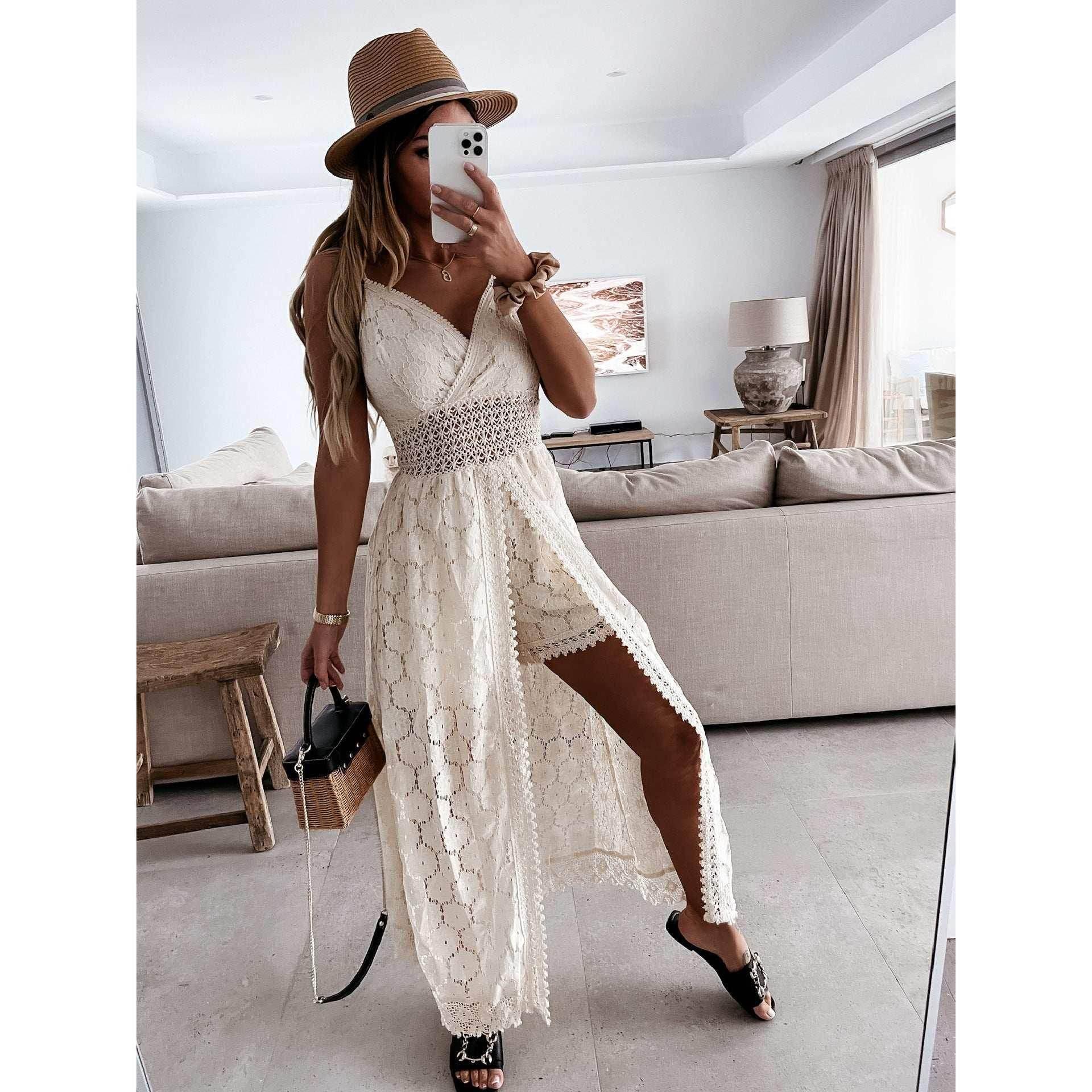 Sling Stitching Casual Hollow Lace Jumpsuit - ZA-Zola