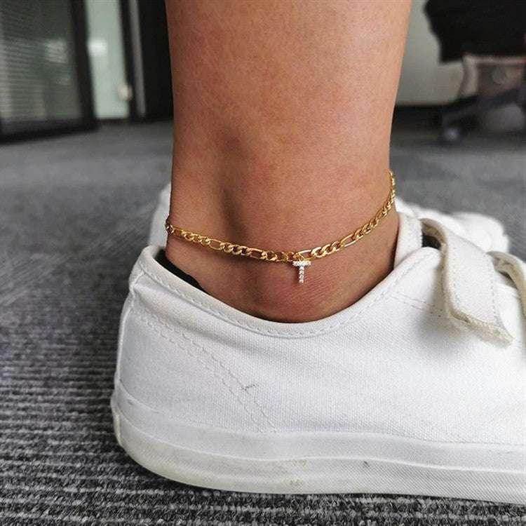 Trendy European & American Zircon Letter Anklet – Stylish Jewelry - ZA-Zola