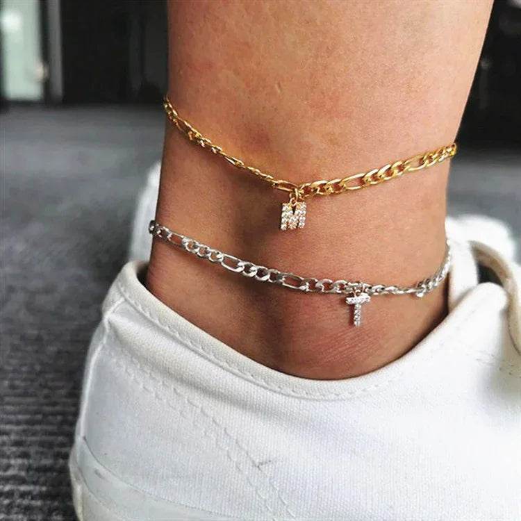 Trendy European & American Zircon Letter Anklet – Stylish Jewelry - ZA-Zola
