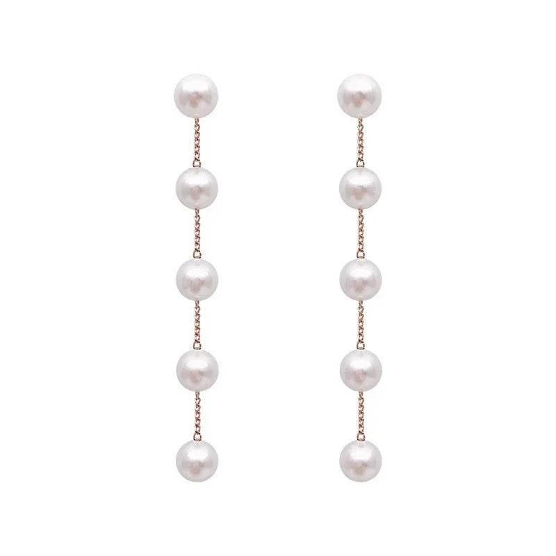 Long Pearl Tassel Earrings – Silver Elegance - ZA-Zola