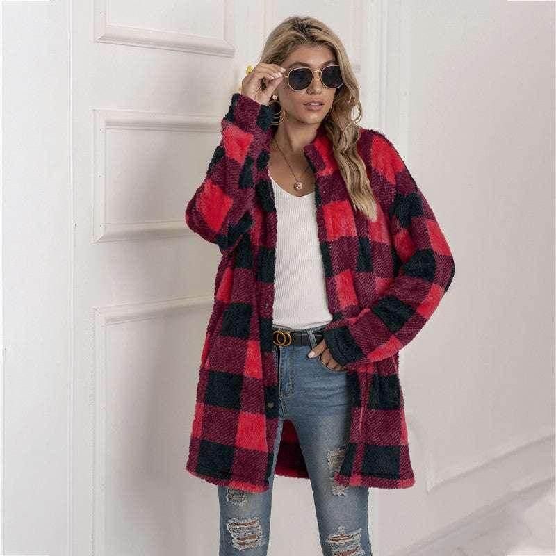 Colorblock Plaid Fleece Jacket for Women - ZA-Zola