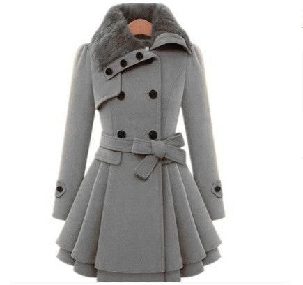 Women’s Slim Mid-Length Woolen Coat With Belt - ZA-Zola