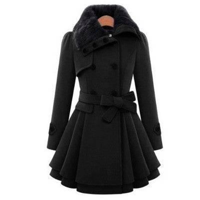 Women’s Slim Mid-Length Woolen Coat With Belt - ZA-Zola