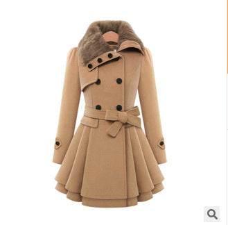 Women’s Slim Mid-Length Woolen Coat With Belt - ZA-Zola