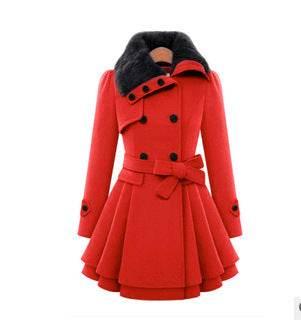 Women’s Slim Mid-Length Woolen Coat With Belt - ZA-Zola