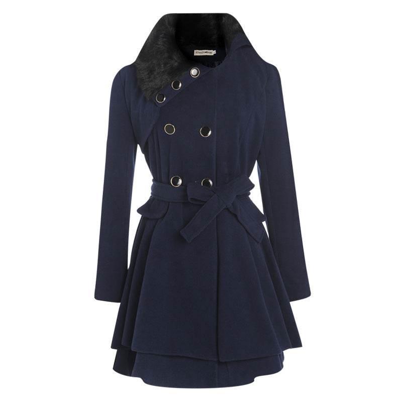 Women’s Slim Mid-Length Woolen Coat With Belt - ZA-Zola