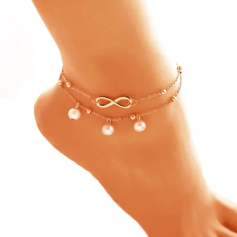 Double-Layer Pearl 8-Shaped Women's Anklet - ZA-Zola