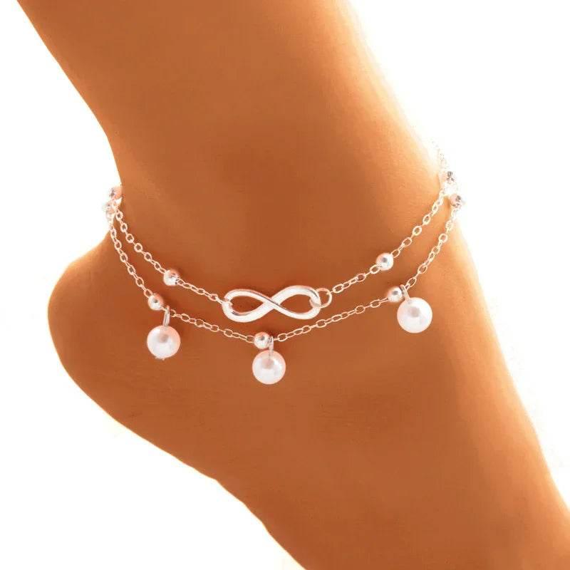 Double-Layer Pearl 8-Shaped Women's Anklet - ZA-Zola