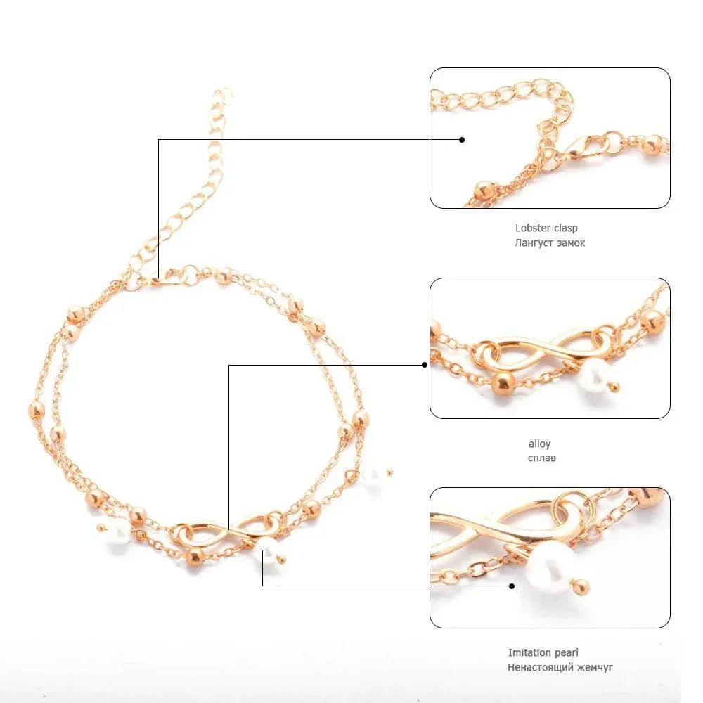Double-Layer Pearl 8-Shaped Women's Anklet - ZA-Zola