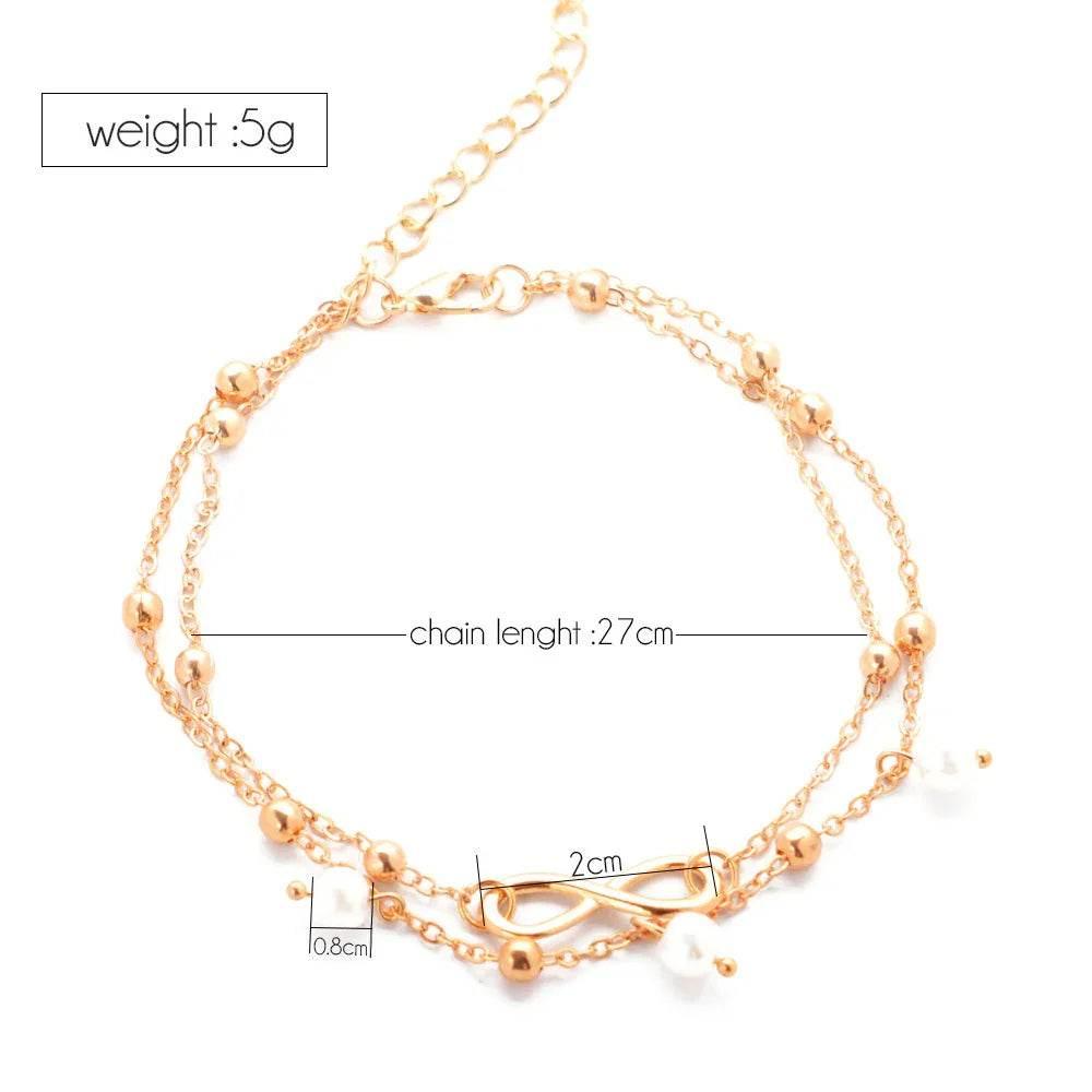Double-Layer Pearl 8-Shaped Women's Anklet - ZA-Zola