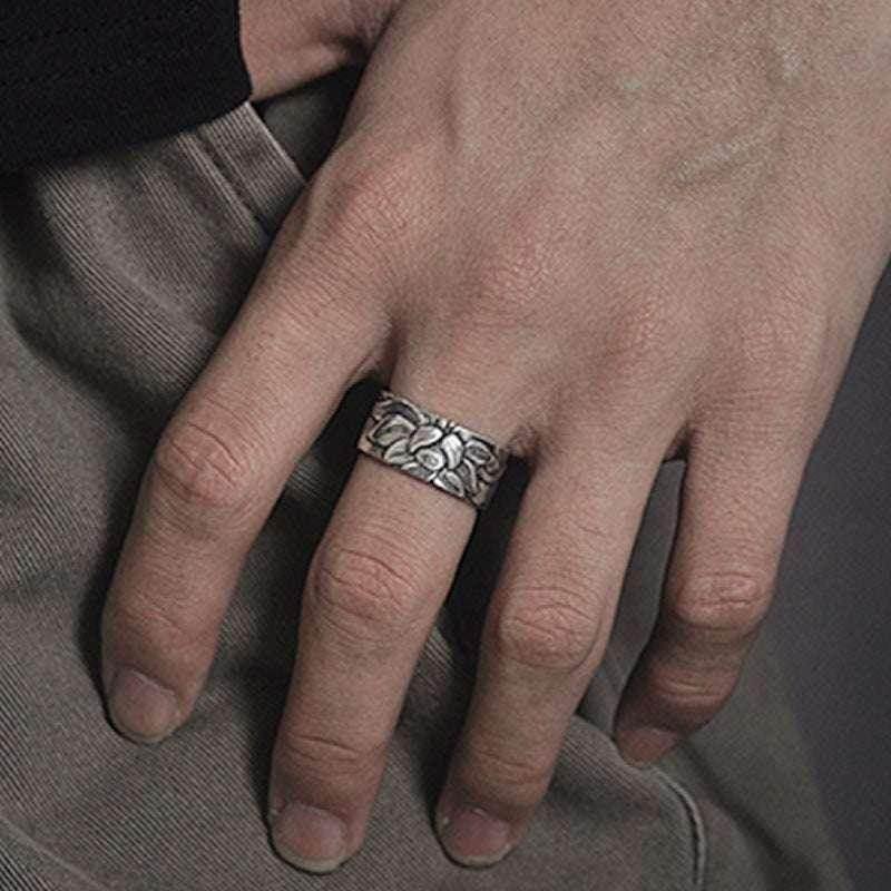 Vintage Heart Sutra Silver-Plated Lotus Ring - ZA-Zola