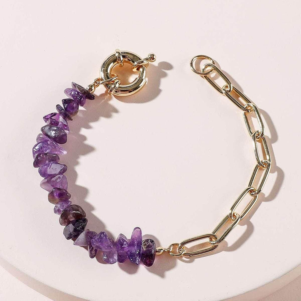 Amethyst Rough Stone Crystal Chain Bracelet - ZA-Zola