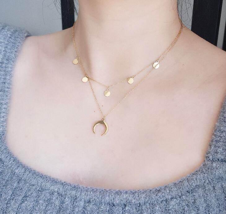 Crescent Moon & Heart Asterism Gold Necklace - ZA-Zola