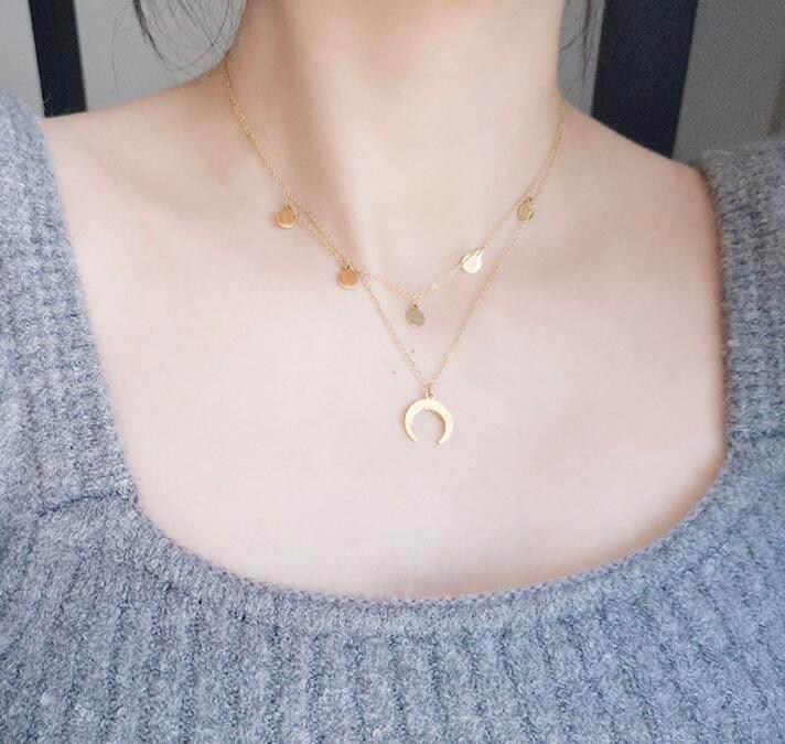 Crescent Moon & Heart Asterism Gold Necklace - ZA-Zola