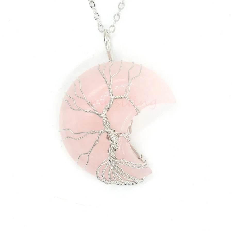 Natural Crystal Crescent Moon Pendant Necklace - ZA-Zola