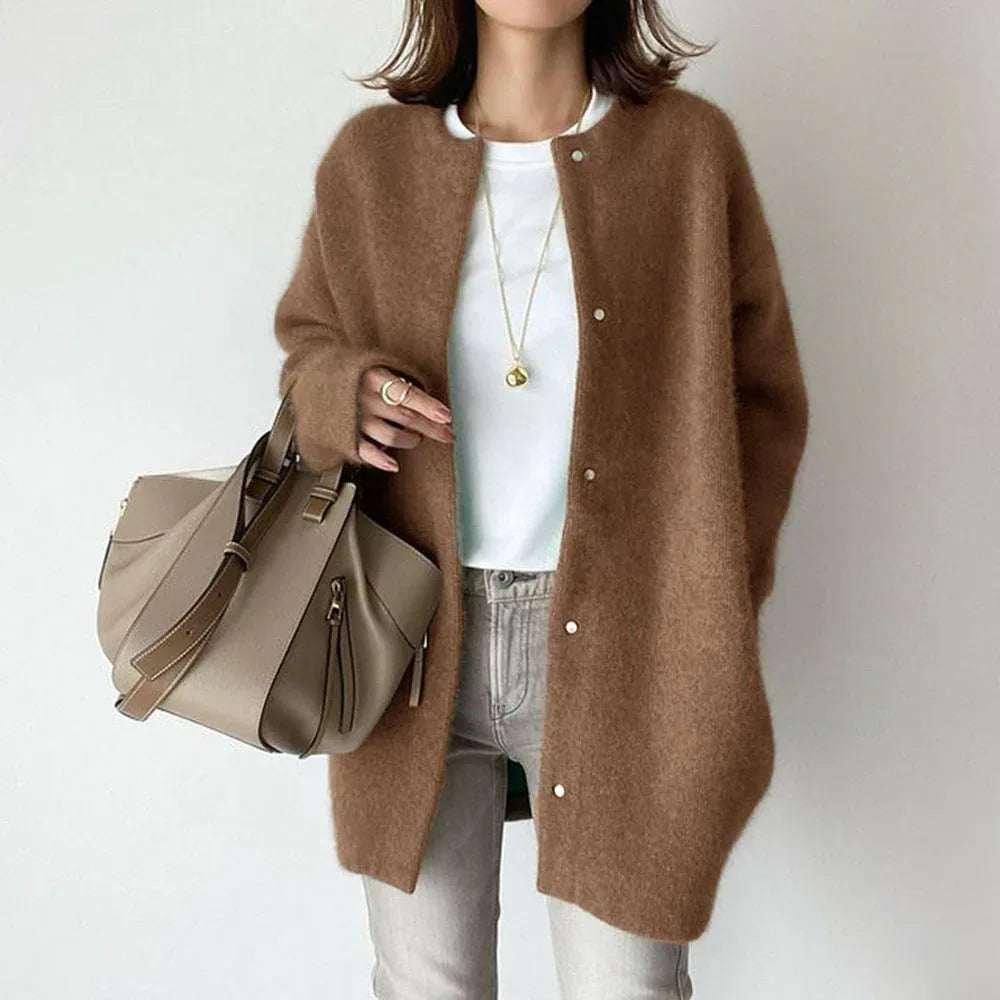 Loose Round Neck Cardigan Women Casual Knit Coat - ZA-Zola