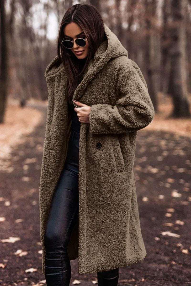 Women Teddy Coat Long Faux Fleece Hooded Winter - ZA-Zola