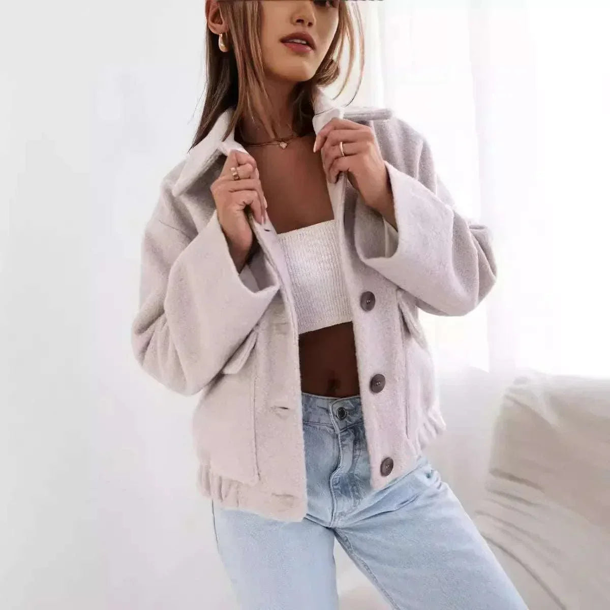 Women Woolen Jacket – Casual Button Winter Style - ZA-Zola