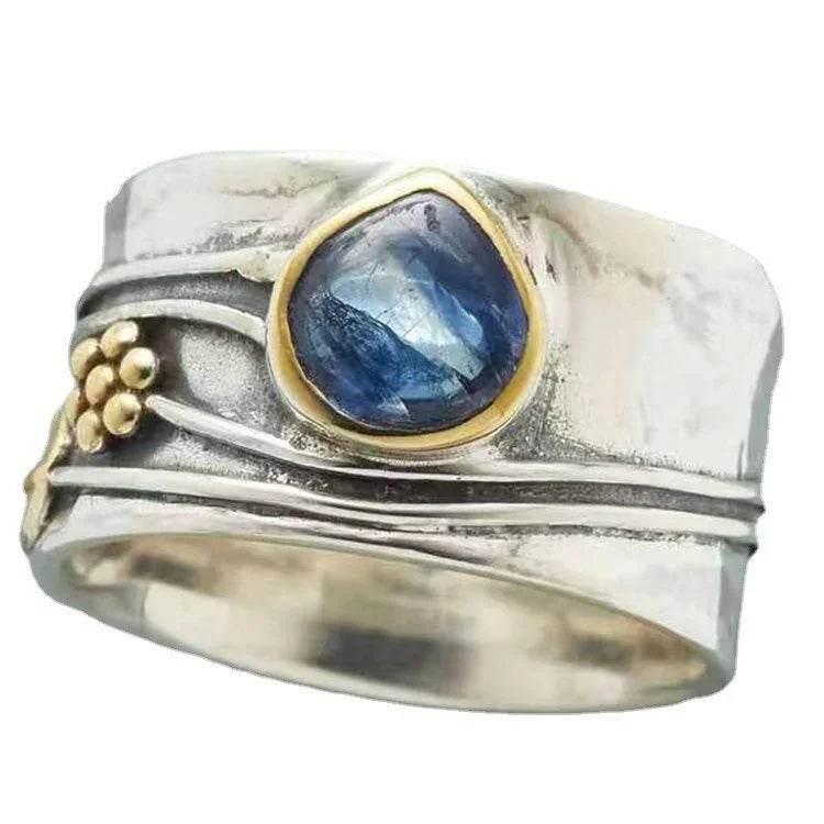 Aquamarine Water Drop Ring Two-Tone Alloy Design - ZA-Zola
