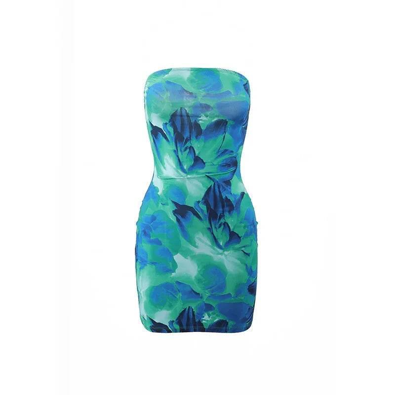 Women’s Tube Top Floral Print Slim Sheath Short Dress – Backless Mini - ZA-Zola
