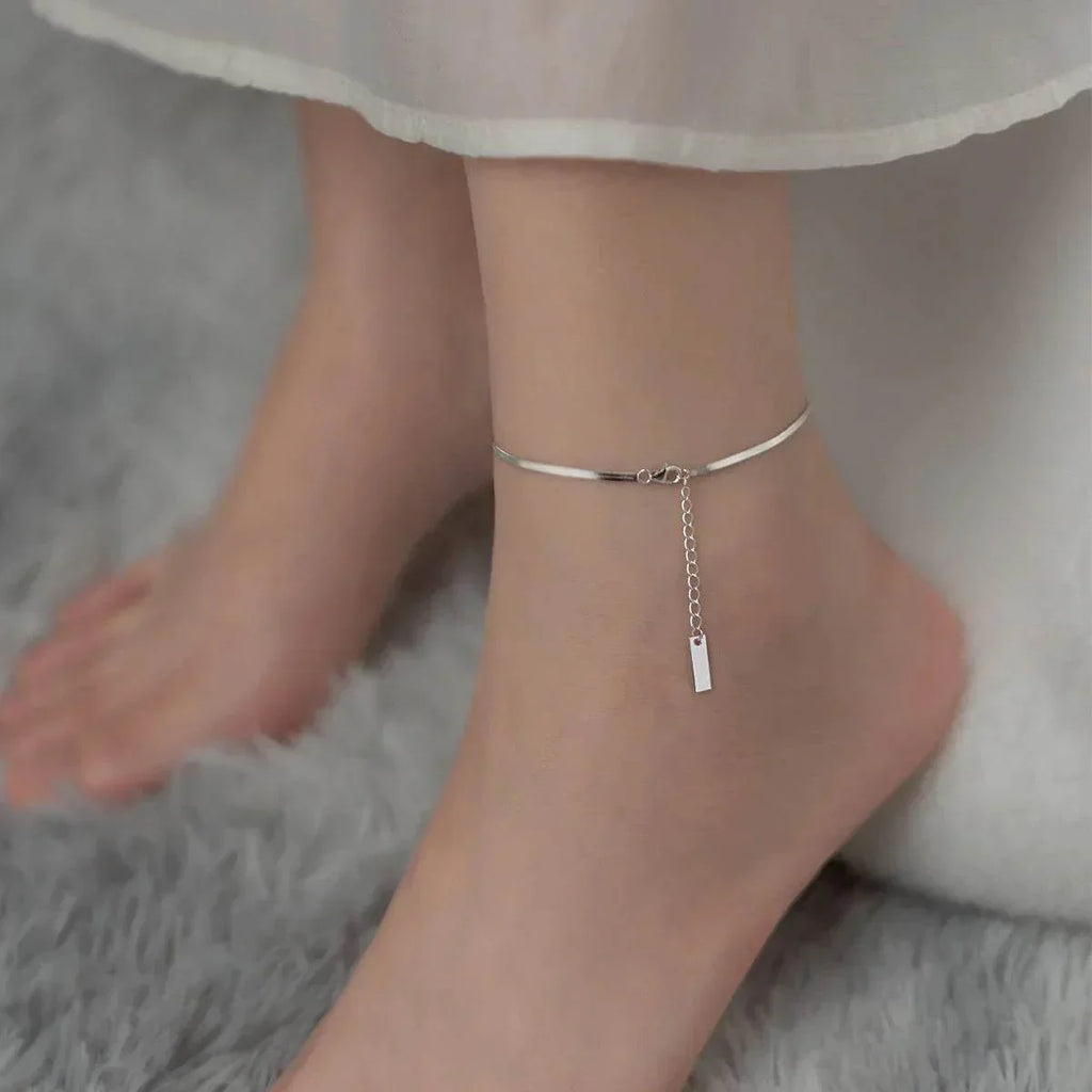 S925 Silver Flat Snake Bone Chain Anklet - ZA-Zola