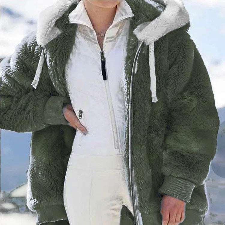Plush Hooded Jacket Women Winter Street Style - ZA-Zola