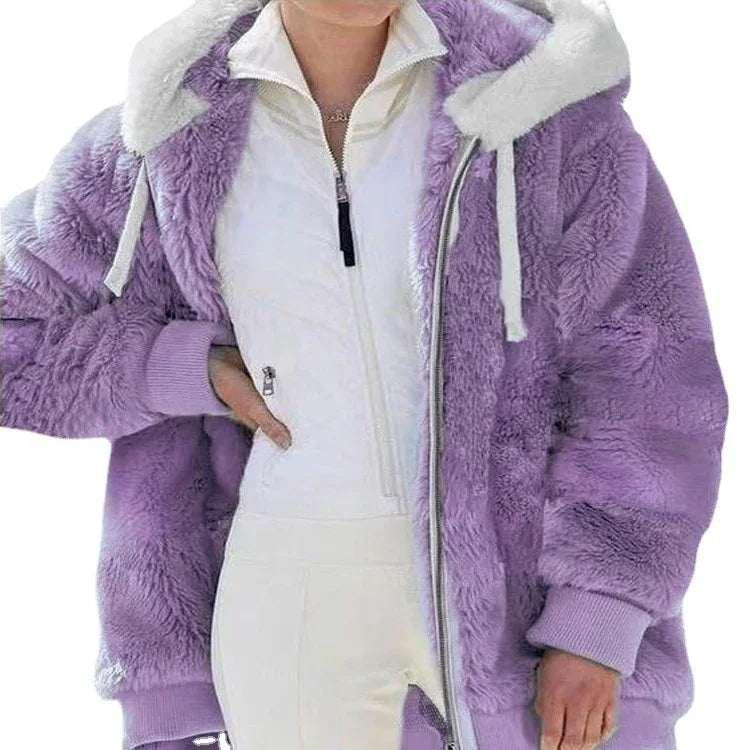 Plush Hooded Jacket Women Winter Street Style - ZA-Zola