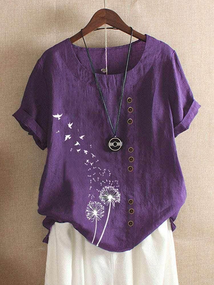 Retro Cotton Linen Loose Plus Size T-Shirt - ZA-Zola