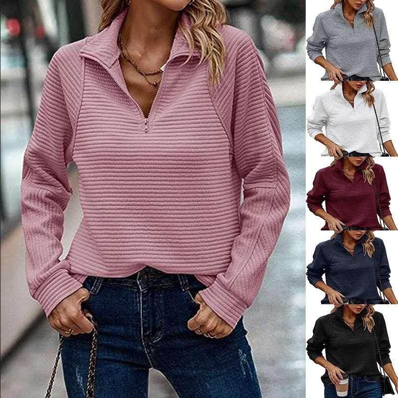 Women's Zipper Knit Pullover – Sporty & Stylish - ZA-Zola