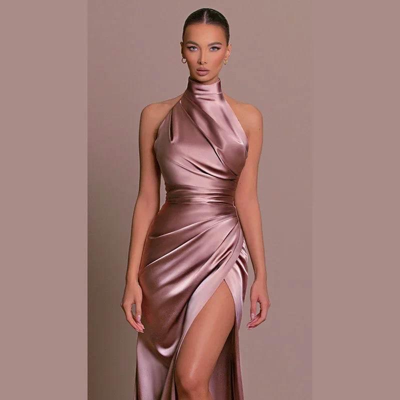 Halter Sleeveless Stand Collar Long Dress – Elegant Autumn Look - ZA-Zola