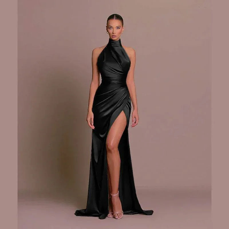 Halter Sleeveless Stand Collar Long Dress – Elegant Autumn Look - ZA-Zola