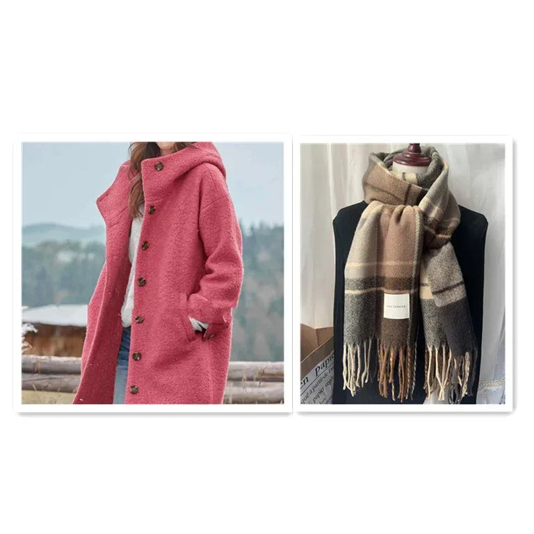 Women Tweed Trench Coat Thickened Medium Length - ZA-Zola