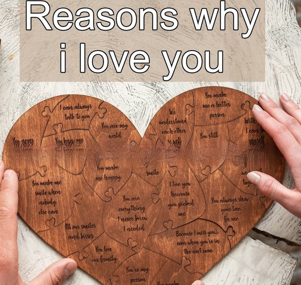 Reasons Why I Love You Puzzle | Wooden Heart Romantic Gift