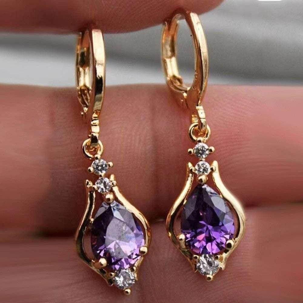 Elegant Purple Zircon Drop Earrings for Women - ZA-Zola