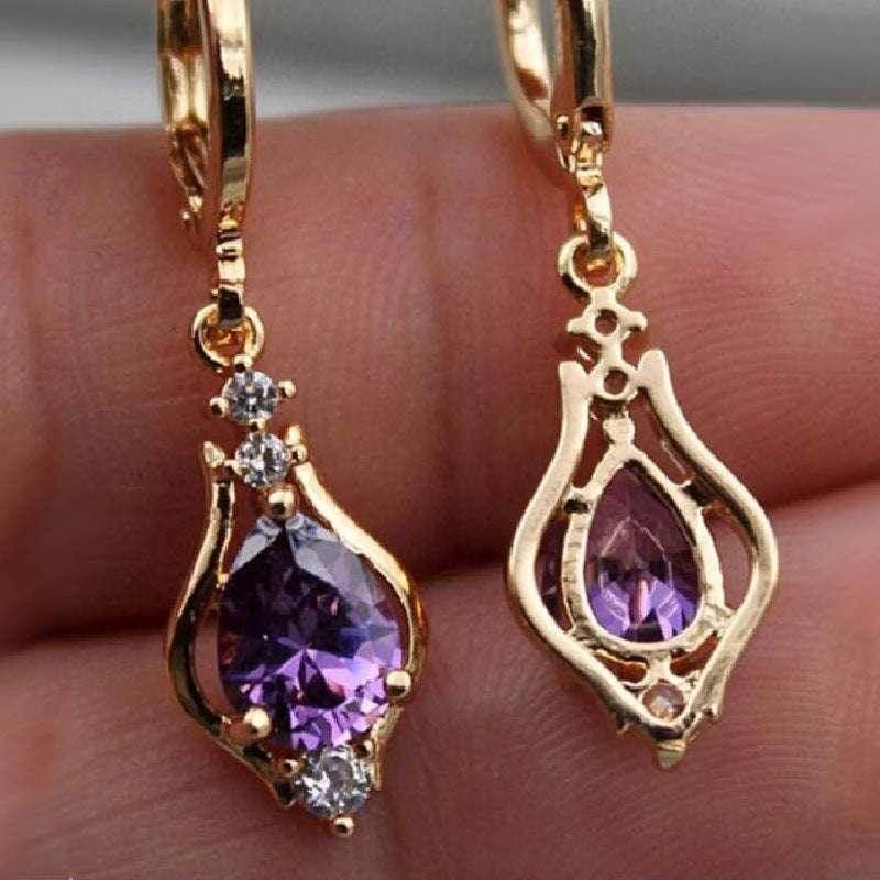 Elegant Purple Zircon Drop Earrings for Women - ZA-Zola