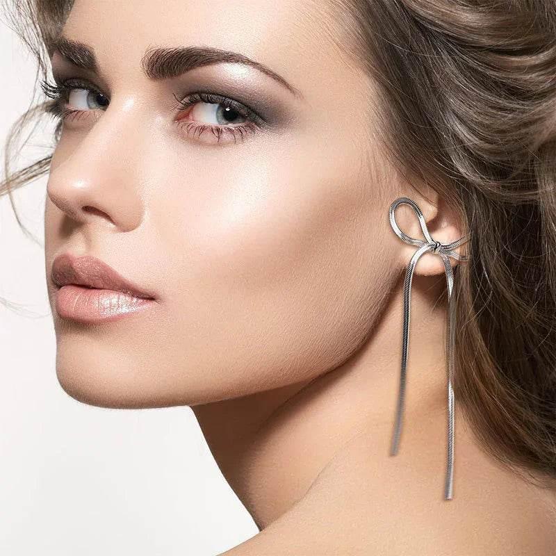 18k Gold Plated Bow Earrings – Hypoallergenic Herringbone Design - ZA-Zola