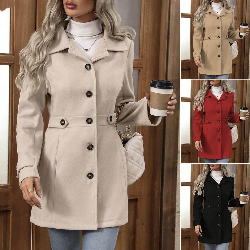 Elegant Women’s Woolen Coat – Mid-Length Jacket - ZA-Zola