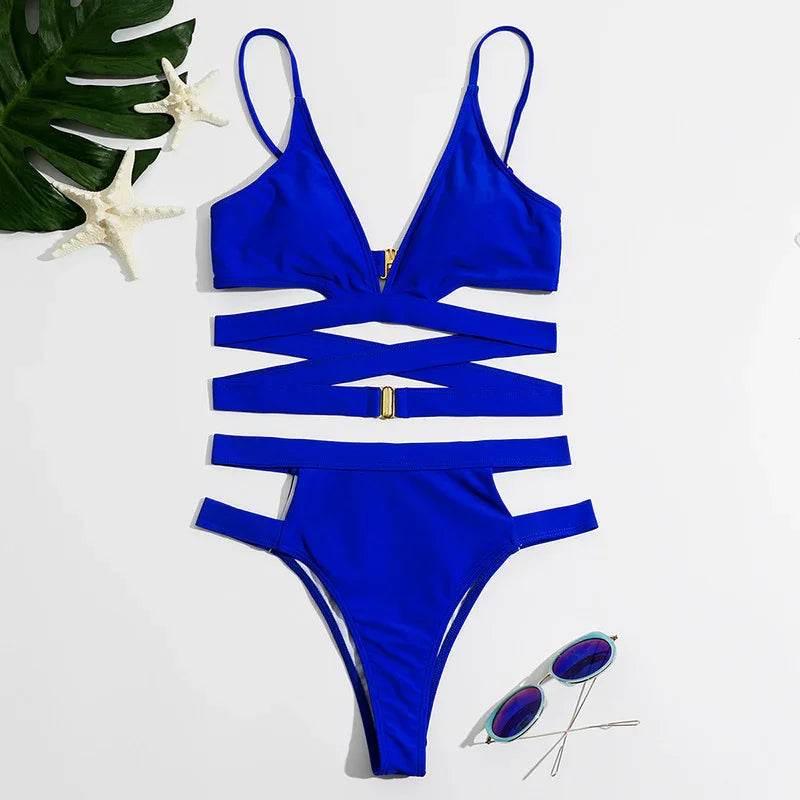 Sexy Split Bikini Set - Lace Up Cross Design for Women - ZA-Zola