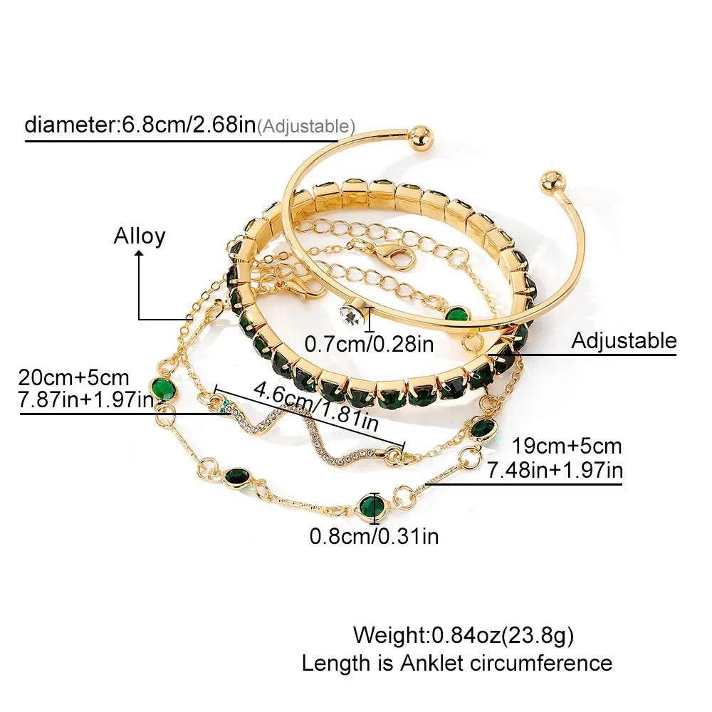Green Diamond Stretch Bracelet Set | 4-Piece Elegant Jewelry - ZA-Zola