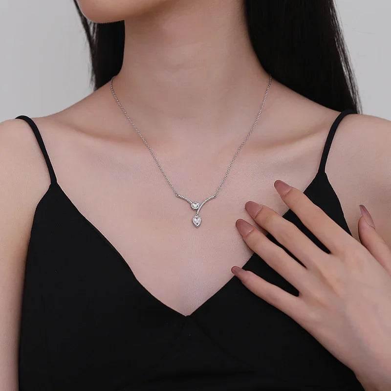 Elegant V-Shaped Zircon Water Drop Necklace - ZA-Zola