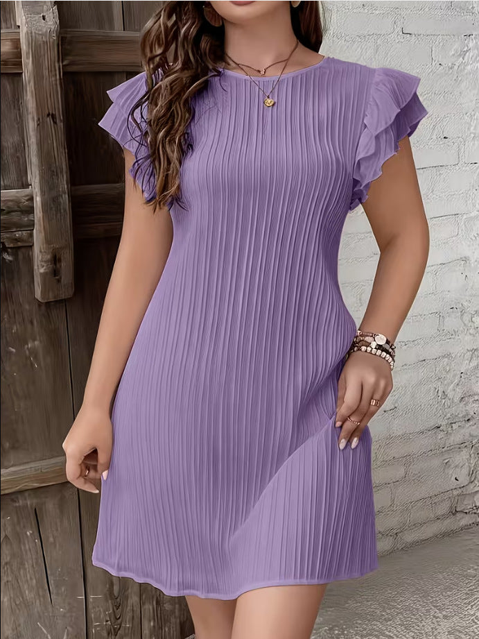 High-End Pleated Ruffle Solid Color Patchwork Midi Dress for Women