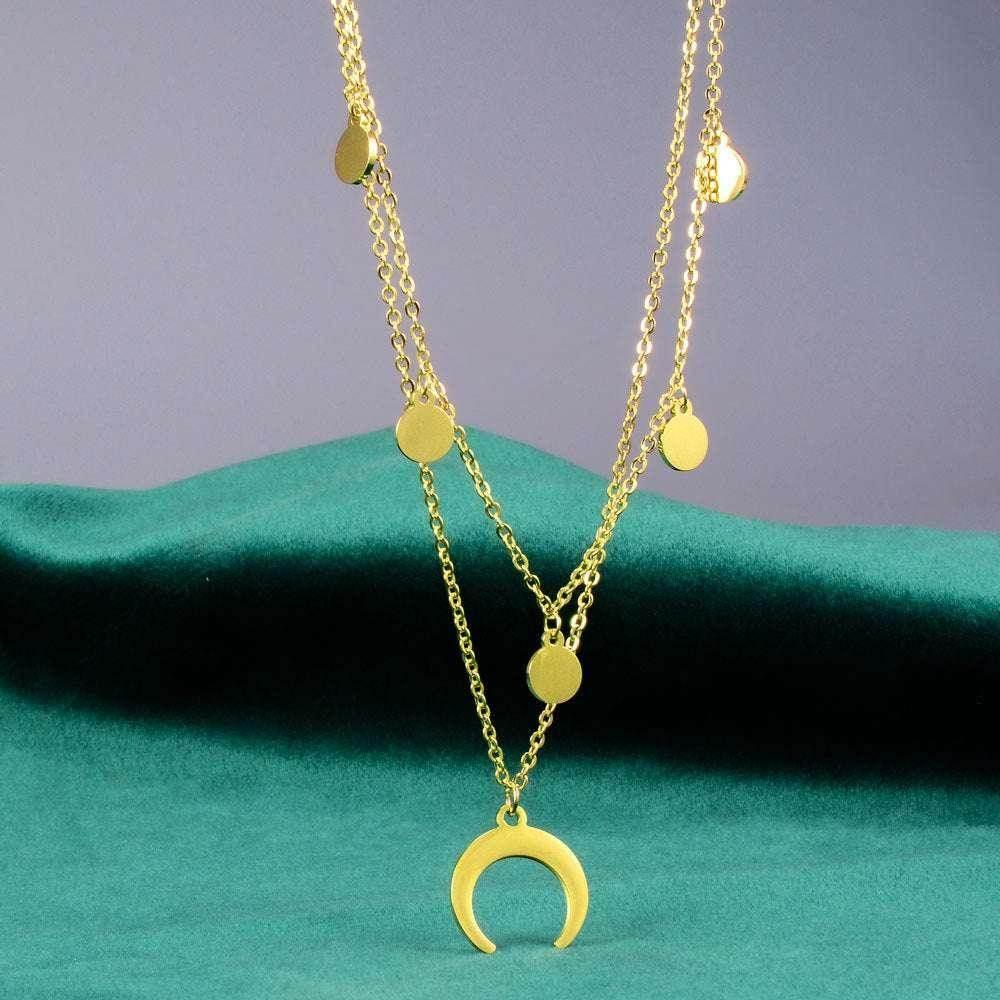 Crescent Moon & Heart Asterism Gold Necklace - ZA-Zola